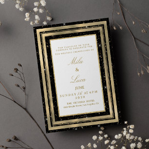 Chic schwarze goldene funkelnde Glitter-Konfetti-H Einladung