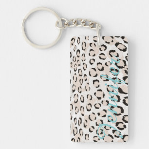 Chic Schwarzweiß-Cheetah-Print-Monogramm Schlüsselanhänger