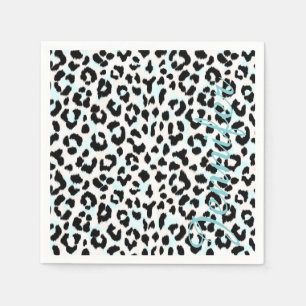 Chic Schwarzweiß-Cheetah-Print-Monogramm Serviette