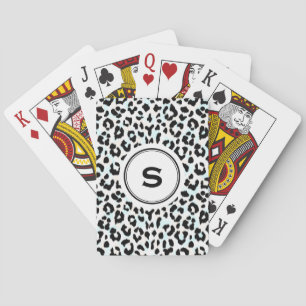 Chic Schwarzweiß-Cheetah-Print-Monogramm Spielkarten