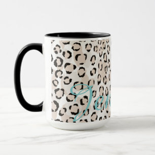 Chic Schwarzweiß-Cheetah-Print-Monogramm Tasse
