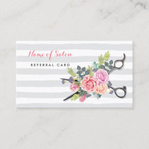 Chic Scissors Stripes and Rose Freundschaftswerbun Empfehlungskarte