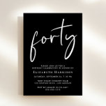 Chic Script 40. Geburtstag Party Einladung<br><div class="desc">Das elegante Party aus schwarzem Gewand lädt zum 40. Geburtstag mit "vierzig" in einem stilvollen,  weißen Drehbuch,  dem Namen in eleganter weißer Serifentypografie und den Party-Details in einfacher,  moderner Weißschrift ein.</div>