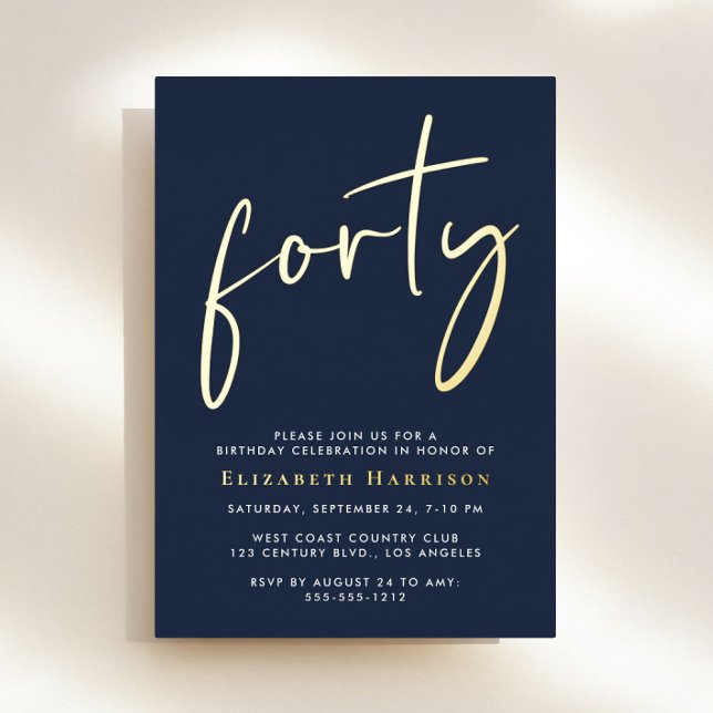 Chic Script 40. Geburtstag Party Folieneinladung (Von Creator hochgeladen)