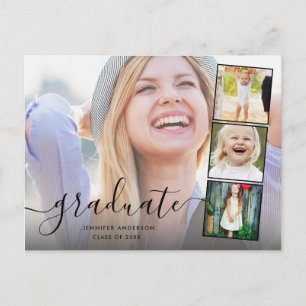 Chic Script 4 Foto-Collage-Abschluss-Einladung Postkarte