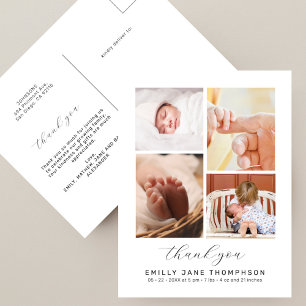 Chic Script 4 Foto Collage Baby Dusche Vielen Dank Postkarte