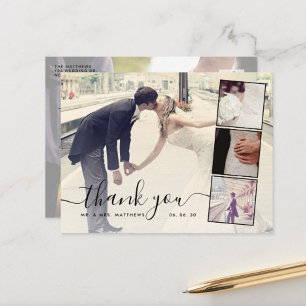 Chic Script 4 Foto Collage Wedding Vielen Dank Postkarte