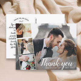 Chic Script 4 Foto Collage Wedding Vielen Dank Postkarte