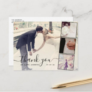 Chic Script 4 Fotos Collage Wedding Vielen Dank Postkarte