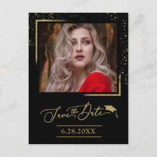 Chic Script Abschlussfeier Save The Date Gold Glit Postkarte