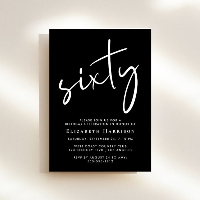 Chic Script Black 60. Geburtstagsparty Einladung (Von Creator hochgeladen)