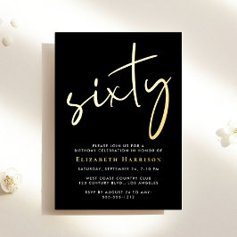 Chic Script Black 60. Geburtstagsparty Gold Folieneinladung