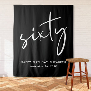 Chic Script Black 60. Geburtstagsparty Wandteppich