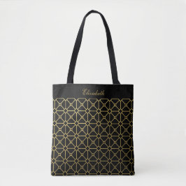Chic Script Black and Gold Pattern Tote Bag Tasche