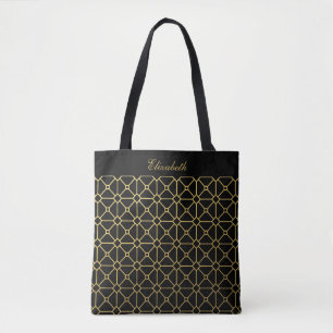 Chic Script Black and Gold Pattern Tote Bag Tasche