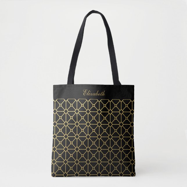 Chic Script Black and Gold Pattern Tote Bag Tasche (Vorderseite)