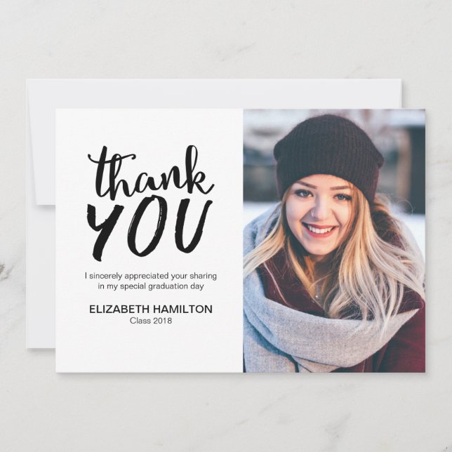 Chic Script Black and White Grad Danke Foto (Vorderseite)