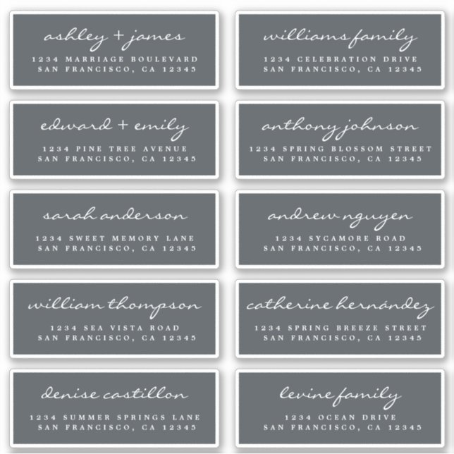 Chic Script Black Wedding Guest Address Labels (Vorderseite)
