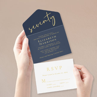 Chic Script Blue 70. Geburtstagsparty All-in-One-Einladung