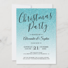 Chic Script Blue Glitzer Ombre Party Einladung