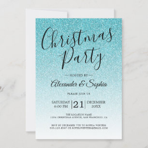 Chic Script Blue Glitzer Ombre Party Einladung