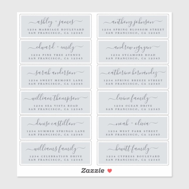 Chic Script Blue Wedding Guest Address Labels (Blatt)