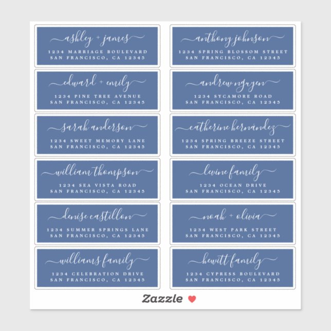 Chic Script Blue Wedding Guest Address Labels (Blatt)