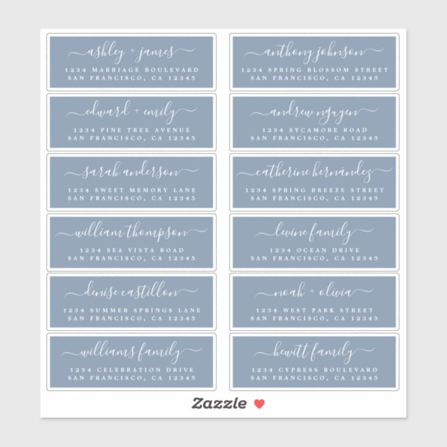 Chic Script Blue Wedding Guest Address Labels (Blatt)