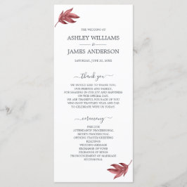 Chic Script Burgundy Leaf Minimal Wedding Programm