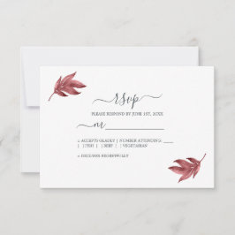Chic Script Burgundy Leaf Minimal Wedding RSVP Karte