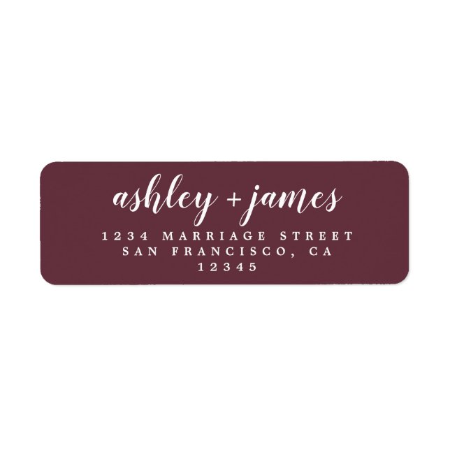 Chic Script Burgundy Wedding Rücksendeadresse (Vorne)