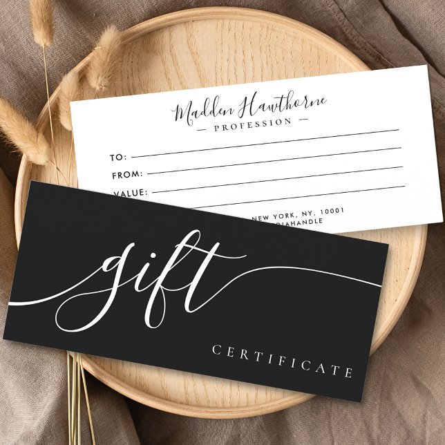 Chic Script Calligraphy Black Gift Certificate (Von Creator hochgeladen)