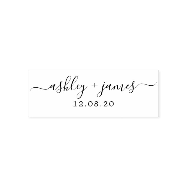 Chic Script Calligraphy Names Wedding Date Permastempel (Design)