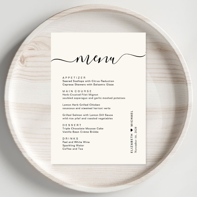 Chic Script Cream Wedding Reception Menükarte (Von Creator hochgeladen)