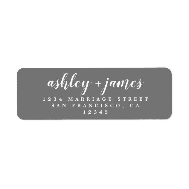 Chic Script Dark Gray Wedding Rücksendeadresse (Vorne)