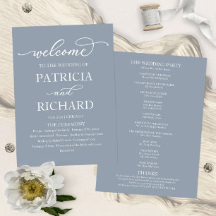 Chic Script Dusty Blue Mariage programme de cérémo
