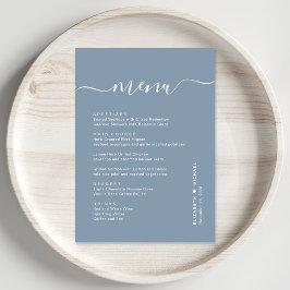 Chic Script Dusty Blue Wedding Reception Menükarte