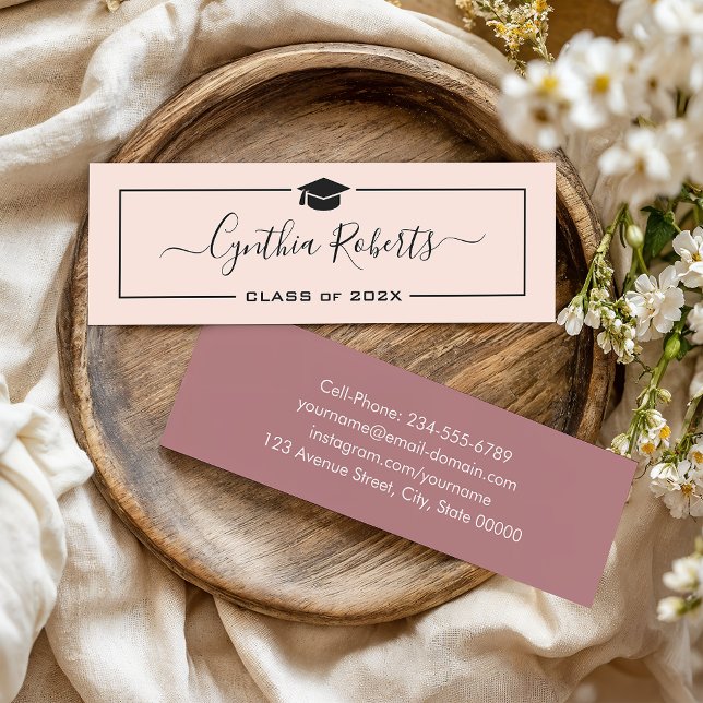 Chic Script Dusty Rose Pink Abschluss Mini Visitenkarte (Von Creator hochgeladen)