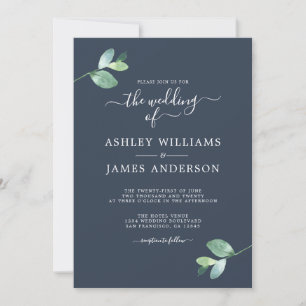 Chic Script Eucalyptus Foliage Minimale Hochzeit Einladung