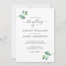 Chic Script Eucalyptus Foliage Minimale Hochzeit Einladung