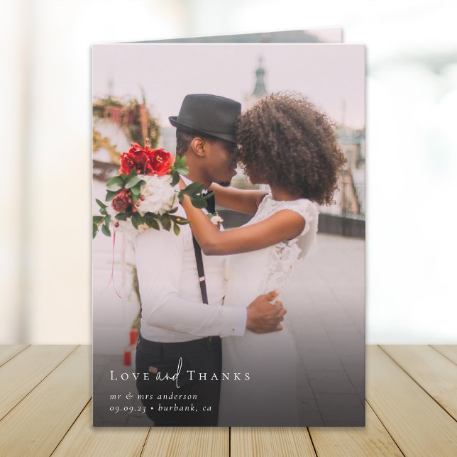 Chic Script Folded Multiple Photo Wedding Dankeskarte (Von Creator hochgeladen)