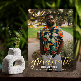 Chic Script Foto Abschluss Gold Folieneinladung