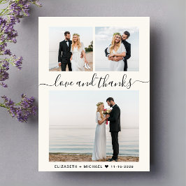 Chic Script Foto Collage Cream Wedding Dankeskarte