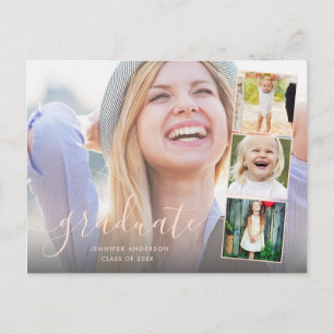 Chic Script Foto-Collage Einladung zur Abschlussfe Postkarte