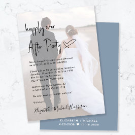 Chic Script Foto Dusty Blue Wedding Reception Einladung
