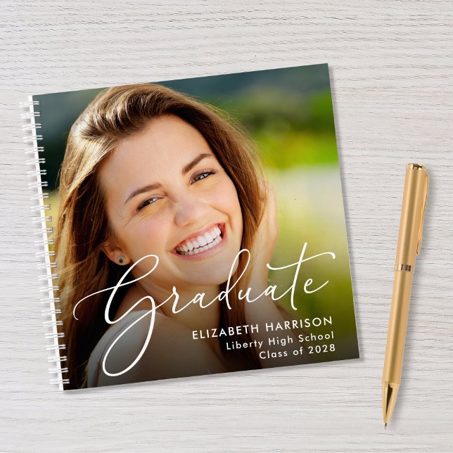 Chic Script Foto Graduation Party Guest Book Notizbuch (Von Creator hochgeladen)
