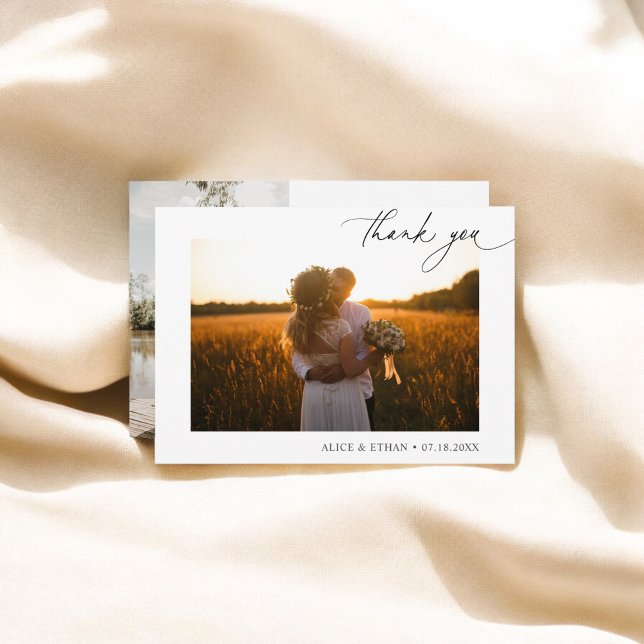 Chic Script Foto Minimalistisch Wedding Danke (Von Creator hochgeladen)
