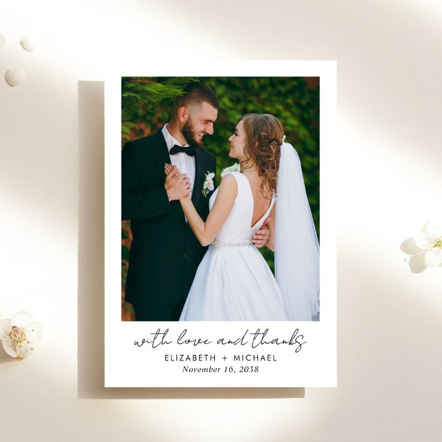 Chic Script Foto Minimalistisch Wedding Dankeskarte (Von Creator hochgeladen)