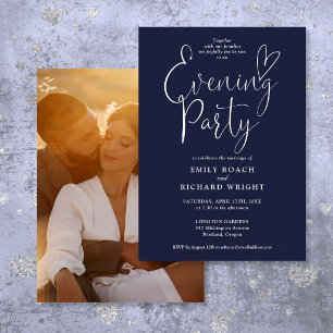 Chic Script Foto Navy Blau Hochzeit Abendparty Einladung