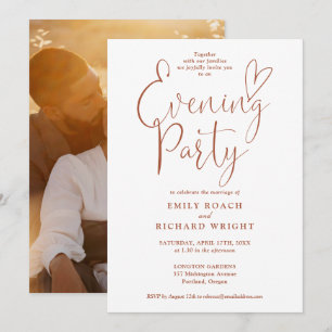 Chic Script Foto Terracotta Wedding Abend Party Einladung
